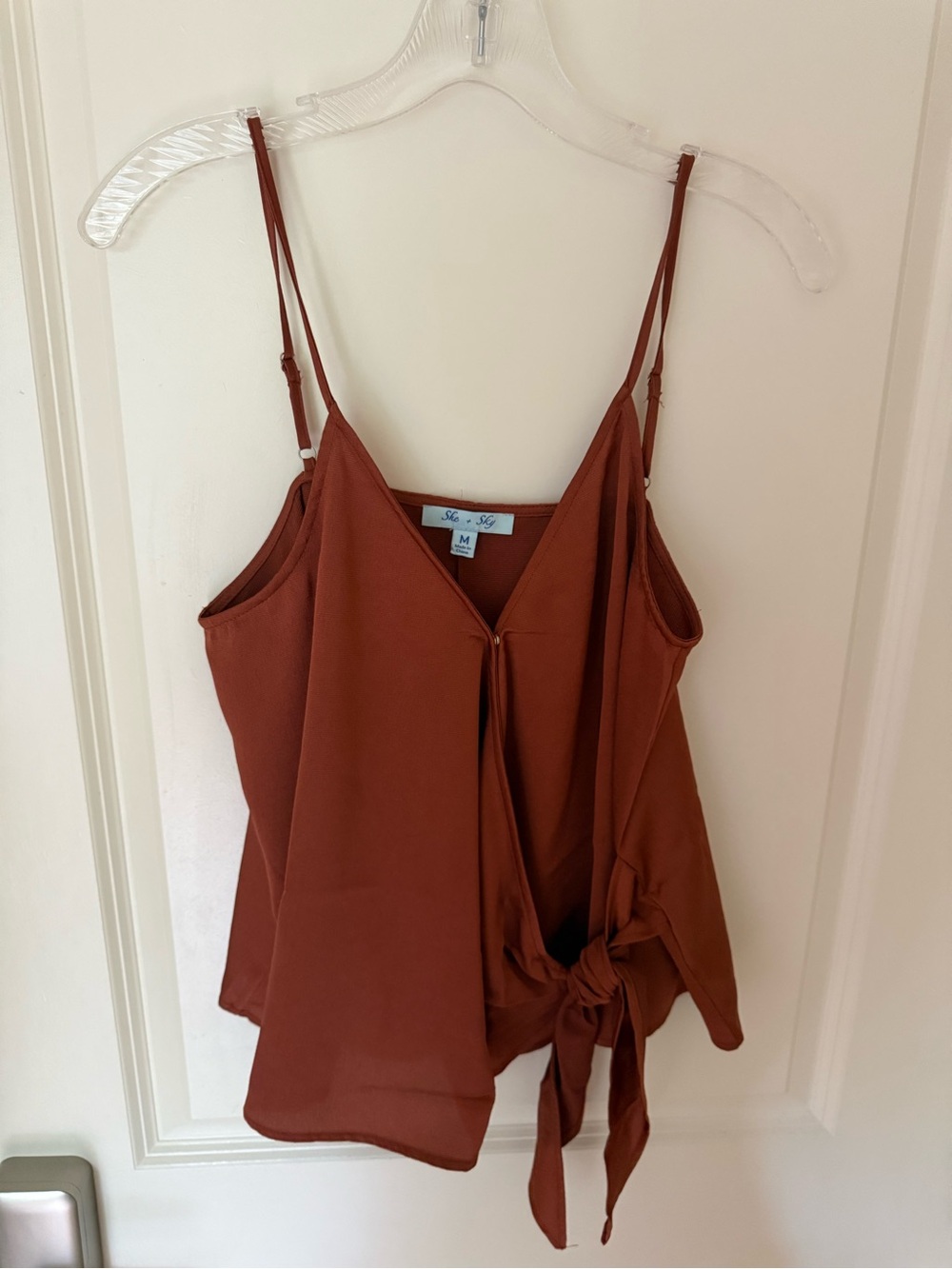 She and Sky Rust Tie-Front Spaghetti Strap Cami Top